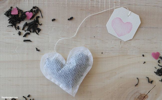 bolsa de té con forma de corazón